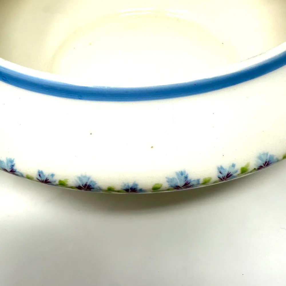 Canonsburg Pottery Bonnie Blue Covered‎ Vegetable Casserole Dish Floral Blue Rim